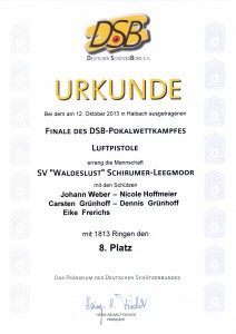 Urkunde DSB-Pokalfinale 2013